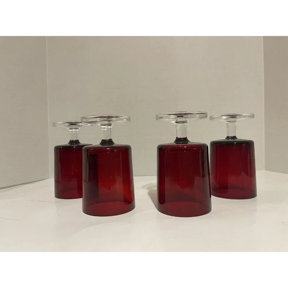 SET OF 4 Vintage Luminarc France Ruby  Red Wine Glasses Goblets 4 1/8
